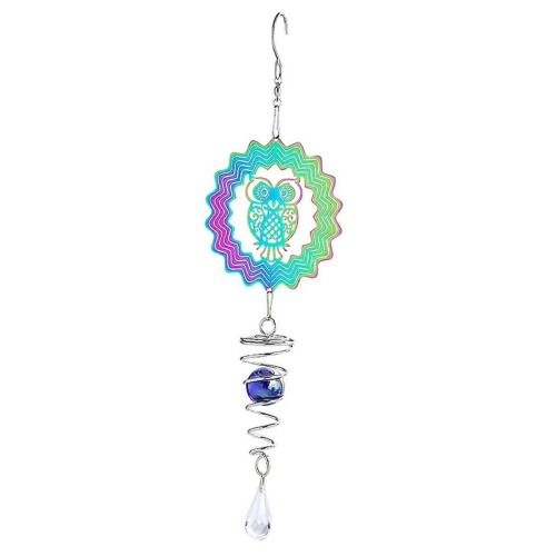 Owl Gradient Color Wind Spinner Sculpture 3D Wind Chimes