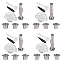 4X Stainless Steel Metal Reusable compatible Capsule with Coffee Grinds Stainless Tamper Coffee Pod
