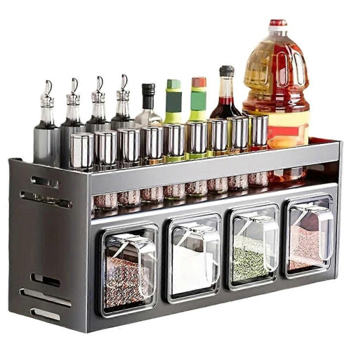 Kitchen Storage Organizer Stainless Steel Kitchen Spice Shelf Wall Mounted Multifunctional Spice She