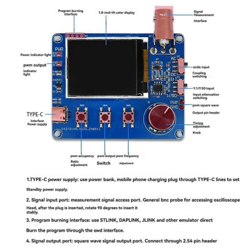 Mini Simple Oscilloscope with 1.8 Inch TFT Color Display 2