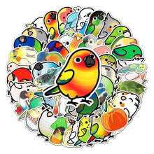 50Pcs Cartoon Parrot Stickers - Waterproof PVC, Colorful Cute Vinyl Decals for DIY, Scrapbook, Laptop, Skateboard, Water Bottle, Graffiti Art