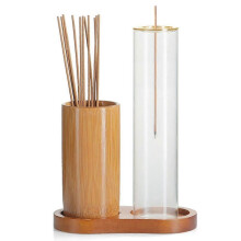 Incense Holder for Sticks Anti-Ash Flying Incense Burne with Glass Ash Catcher and Bamboo Incense Sticks Organizer