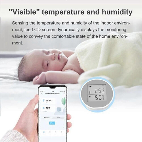 Temperature Humidity Sensor LCD Screen Indoor Hygrometer Thermometer Detector Automatic Alarm Smart 1