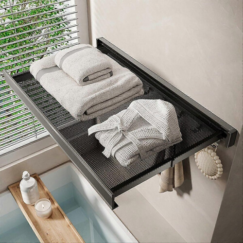 Wall Mounted Folding Storage Shelf, Retractable Clothes Drying Rack 2