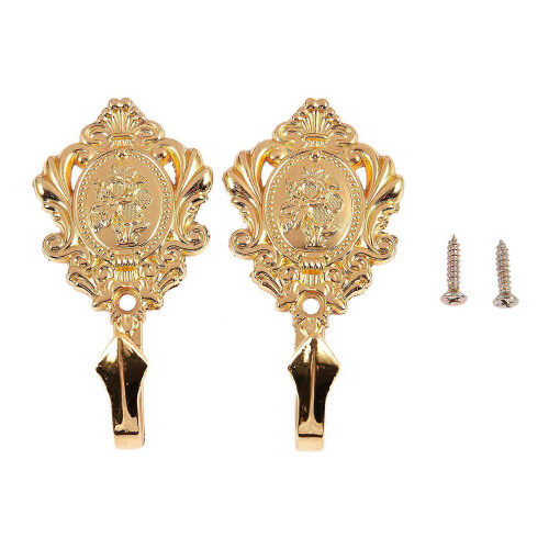 Rose Pattern Vintage Alloy Drapery Curtain Holdbacks Tieback Hooks 2Pcs (Gold)