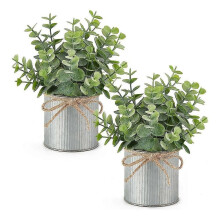 2er-Pack kleine künstliche Pflanzen in verzinkten Töpfen im Landhausstil, Tischdekoration, Mini-Eukalyptus-Topf