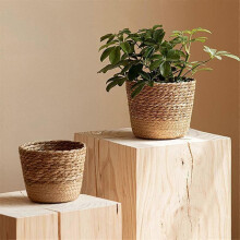 Straw Weaving Flower Plant Pot Wicker Basket Rattan Flowerpot Storage Basket Handmade Woven Planter