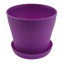 Plastic Plant Flower Pot Planter With Saucer Tray Round Gloss Home Garden Decor, Purple Upper Calib