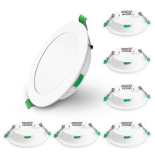 Set van 6 ultradunne, dimbare 7W LED-downlights, uitsparing 67-75 mm, wit, IP44, instelbare kleurtemperatuur,