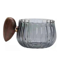 Stripe Heat-Resistant High Silicon Glass Coffee Mug with Wooden Handle Ice American Latte Cup Milk Tea Cup