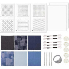 Sashik-Set für Anfänger, wasserlösliche Muster und Jeansstoff, Stickset für Handquilting, Nähzubehör