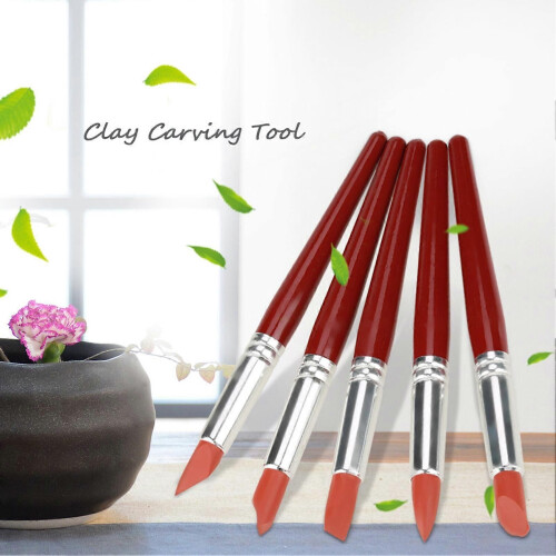 5pcs Large Red Rubber Tip Brushes Clay Sculpting Pottery Carving Tool 1
