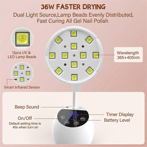 Ασύρματη λάμπα νυχιών UV LED 36W Mini UV Light για Gel X Nails Tips Επαναφο 2