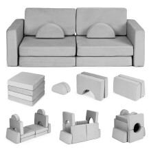 Velká 2místná modulární skládací pohovka pro děti DIY s 10 měkkými polštáři - šedá ECOTOYS