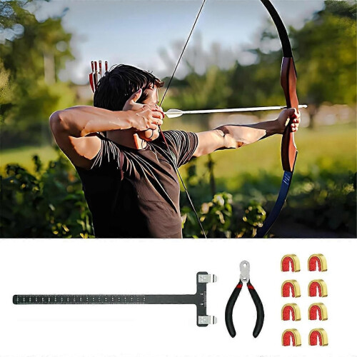Bow String Nocking Points Set with T Square Ruler Nocking Buckle Pliers and 8pcs Nocking Buckle Set, Black 2