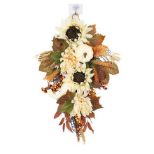 Artificial Pumpkins Wreaths White Sunflower Autumn Wreath with Leaves Flower Fall Door Garland Thanksgiving Theme
