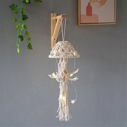 Ονειροπαγίδα Boho Macrame Χειροποίητη Υφαντή Στολίδι με Φωτ 1
