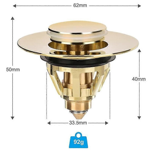 Drain Fitting Washbasin, Universal -Up Valve Plug, Sink (Gold) 1
