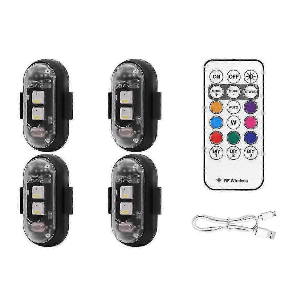 Waterproof Usb Rechargeable Wireless Led Strobe Lights, 4Pcs With Remote Control, 8 Colors For Emergency Warning 9409192915818