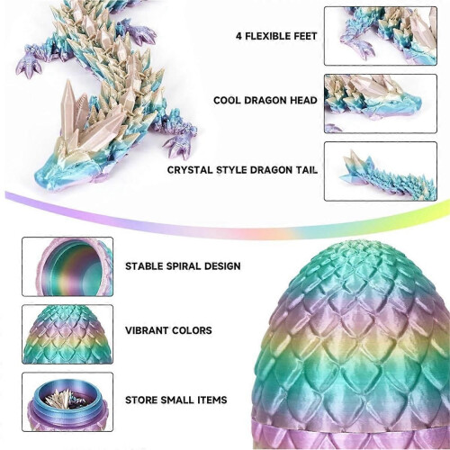 3D Printed Dragon Egg, Easter Eggs Dragon Crystal Dragon in Egg 2