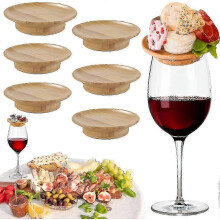 Set of 6 Bamboo Wine Glass Charms, Charcuterie Plate Decorations, Aperitif Plates for Wine Glasses
