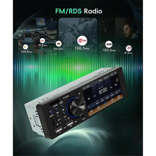 Autoradio singolo DIN con CarPlay e Android Auto, schermo touchscreen da 4 pollici, lettore MP5, Bluetooth 1