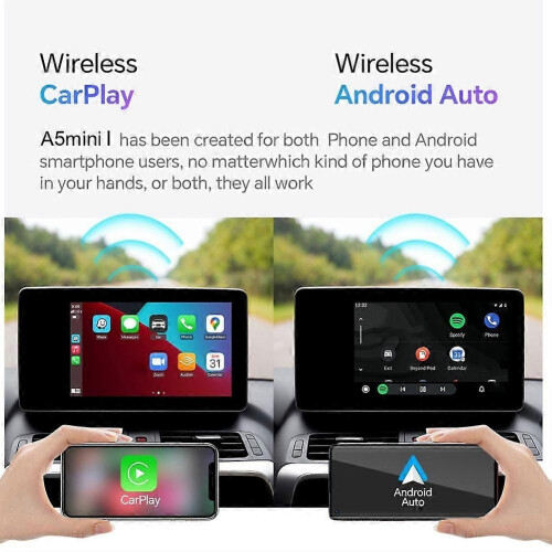 Box wireless per auto Carplay e Android Auto 2 in 1, da cablato a wireless, dongle plug-and-play, mini 1
