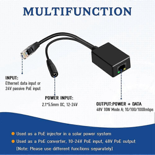 Μετατροπέας PoE GPOE-48V10W Gigabit 12-24V σε 48V Διαχωριστής εξόδου 1