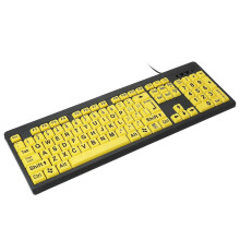 Przewodowa klawiatura komputerowa USB z dużym nadrukiem dla osób słabowidzących, wysoki kontrast, 104