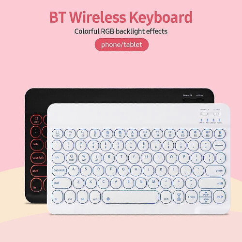 0301D Wireless BT Keyboard Ultra-thin Mini Round Keycap 78 Key Backlight Keyboard for Android/Windows/iOS Tablet/Laptop Black