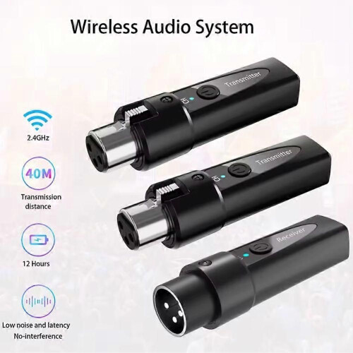 XLR Wireless Microphone Transmitter Receiver 2.4Ghz Microphone Wireless System Rechargeable Wireless Mic Audio Adapter A 2