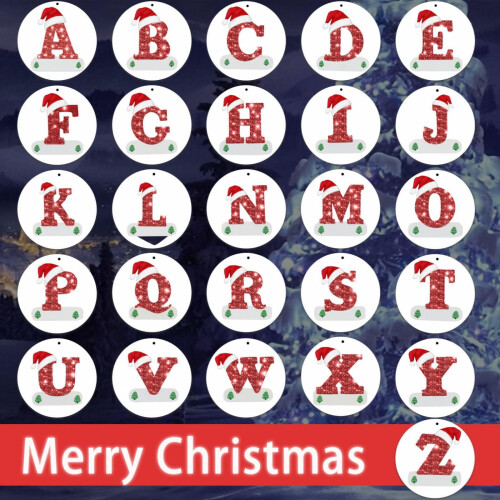 Christmas Tree Ornaments Letters with Red Hat 3 inch 2