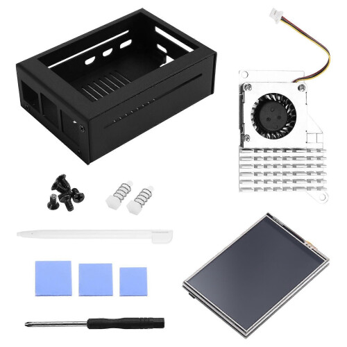 3.5 Inch MHS Touch Screen for Raspberry Pi 5, with Metal Case and Active Cooler Silver Radiator