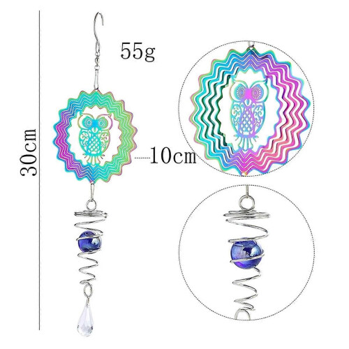 Owl Gradient Color Wind Spinner Sculpture 3D Wind Chimes 2