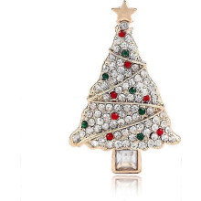 Vintage Gold Tone Christmas Tree Brooch with Austrian Crystal Rhinestones for Women, Girls, Wedding Dress Accessories