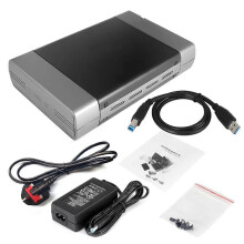 5,25-Zoll-HDD/SSD-Gehäuse mit USB 3.0-zu-SATA-Anschluss, unterstützt DVD-Laufwerke, SSDs und HDDs.