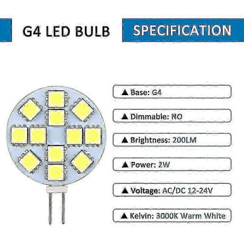 Λαμπτήρας LED G4 2W AC/DC 12V Θερμό Λευκό, Ισοδύναμο Αλογόνου 20W, 1