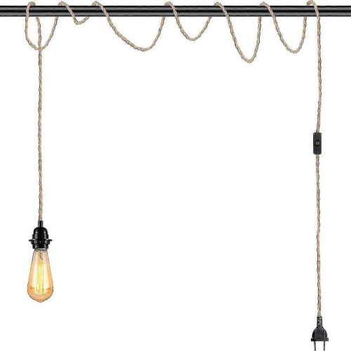 2 Pack Hemp Rope Pendant Lights with Switch, 4.5m Cable, E27 Socket for Kitchen, Dining Table, Bar, Hall (No Bulb Included) 2