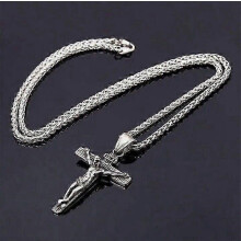 Silberne Jesus-Kreuz-Anhänger-Halskette für Damen und Herren, christliche Kette