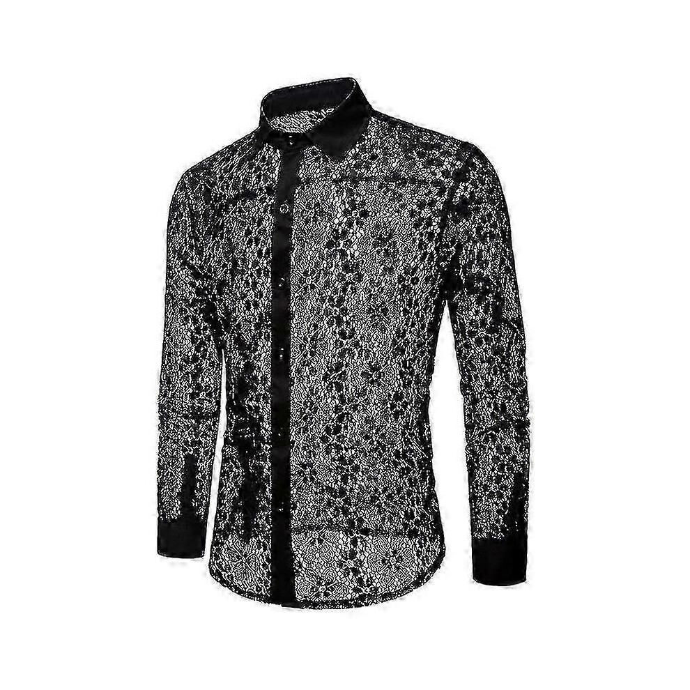 Men's Fishnet Button Down Shirts, See Through Lace Sheer Shirts