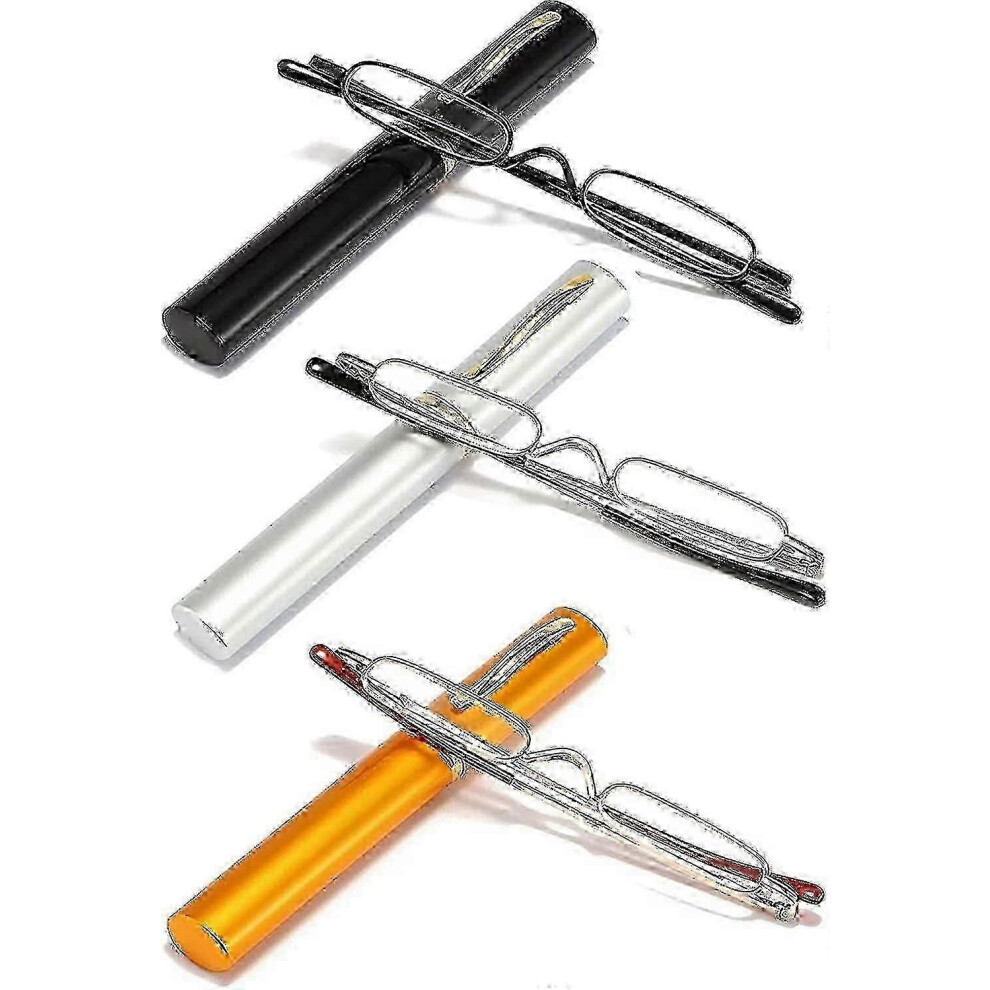 3 Pairs Slim Mini Metal Reading Glasses, Compact Lightweight Portable Readers with Case