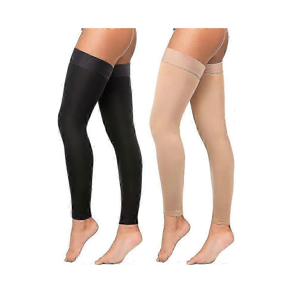 2 Pairs Thigh High Compression Stockings Footless 20-30 mmHg With Silicone Dot Band For Men & Women