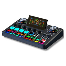 Audio Mixer, Live Sound Card with DJ Mixer Effects & Voice Changer, Sound Board with RGB, Music Recording Equipment