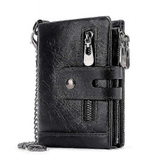 RFID Anti-Theft Wallet for Men - Tri-Fold Crazy Horse Leather with Multi-Card Slots (Red)