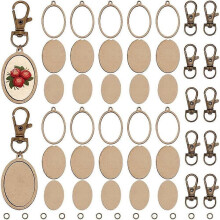 12 Set Mini Wooden Embroidery Hoop Keychain Wooden Oval Embroidery Hoops with Keychain for Embroidery Earring Hooks