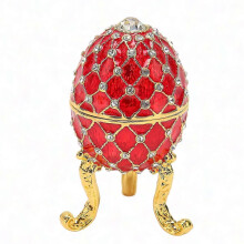 Hinged Zinc Alloy Trinket Box - Egg-Shaped Jewelry Ring Holder, Collectible Figurine Storage Case for Small Treasures