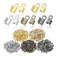 1000 Pieces Fold over Cord Ends Cord Crimp Leather Ribbon End Clasp Tips Caps Jewelry Connector for Jewelry Making