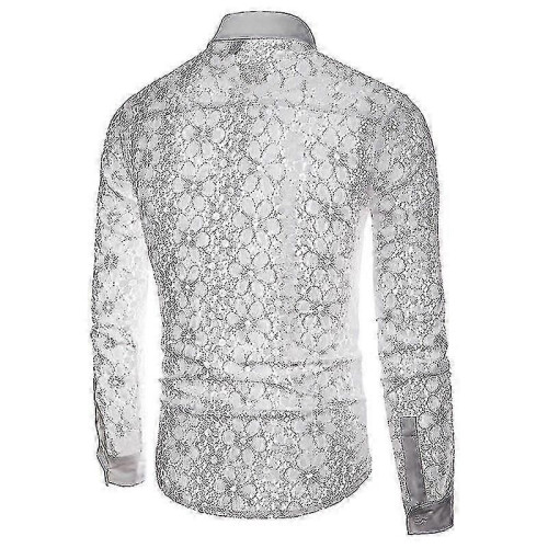 Men's Fishnet Button Down Shirts, See Through Lace Sheer Shirts 1