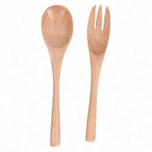 Natural Wooden Salad Servers Set with Spoon and Fork for Eco-Friendly Dining
