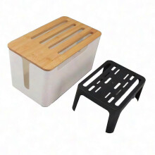 Cable Management Box with Bamboo Lid for Wire Organization